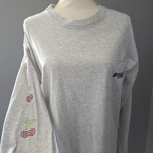 NWT PINK Victoria’s Secret Bling Cherry Long Sleeve Tee - Gray